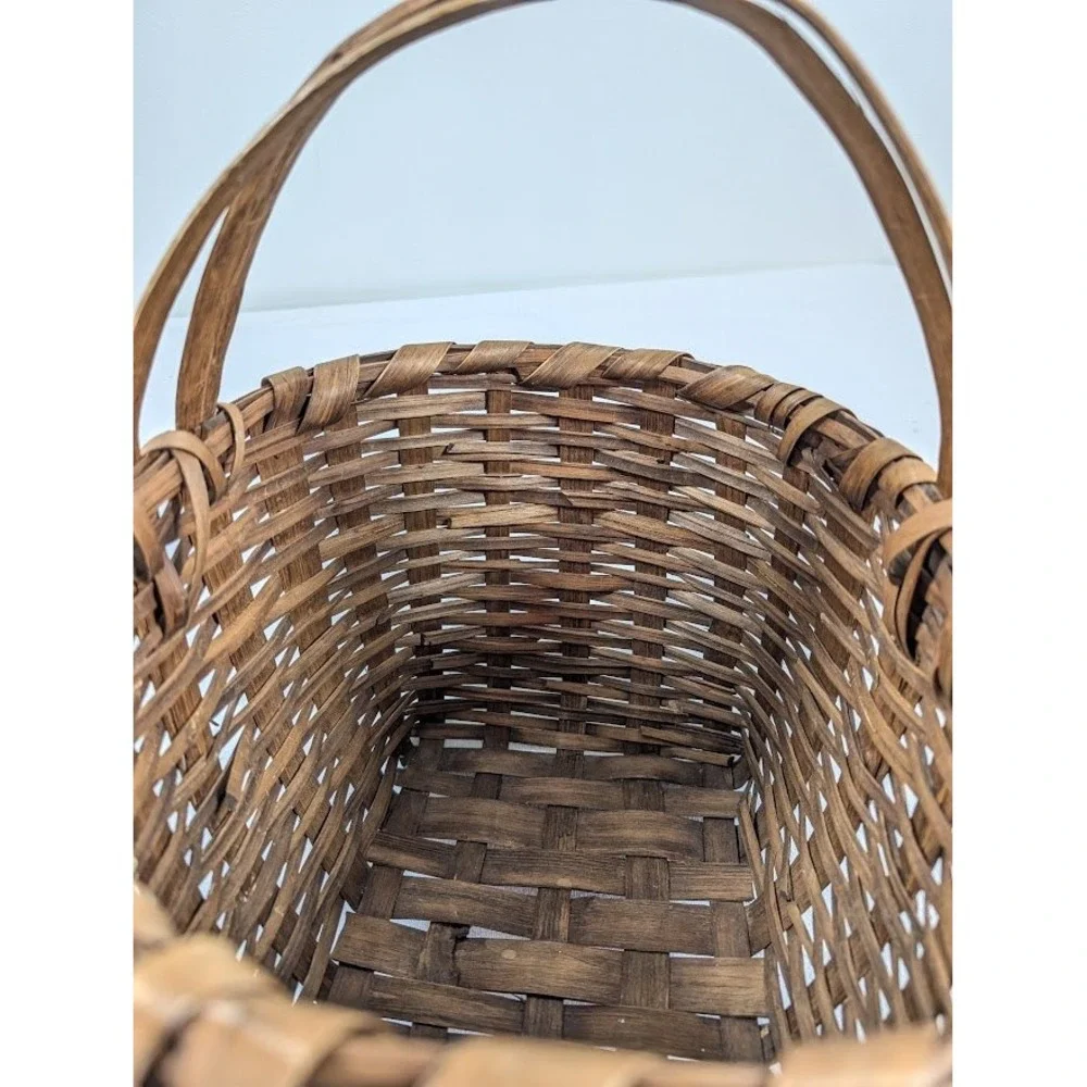 Antique Splint Oak Wood Basket 15.5